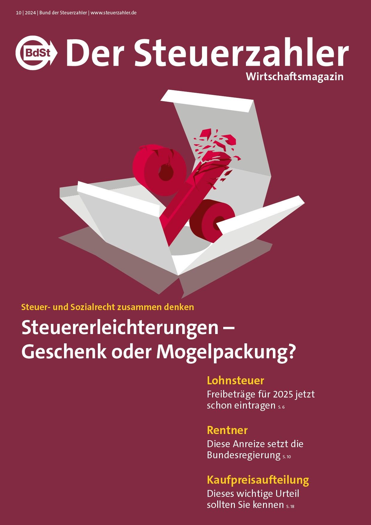 Der Steuerzahler Wirtschaftsmagazin Ausgabe Oktober 2024 Cover